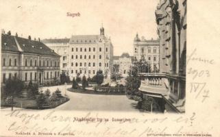 1903 Zágráb, Agram, Zagreb; Akademicki trg sa sumirajom / Akadémia tér. Kiadja A. Brusine / Academy square (EK)