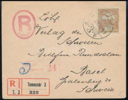 1917 Ajánlott levél 70f bérmentesítéssel Temesvárról Svájcba, cenzúrázva (ritka ajánlási bélyegzővel) / Registered cover from Temesvár to Basel, censored