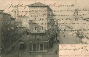 1903 Fiume, Corso / utcakép, korzó, villamos, üzletek / street view, trams, shops (EK)