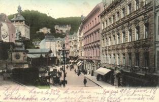 1907 Karlovy Vary, Karlsbad; Markt, Glasfabrik / market square, glass works advertisement on the wall of a house. Hermann Poy (EK)