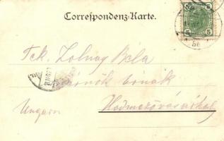 1907 Karlovy Vary, Karlsbad; Markt, Glasfabrik / market square, glass works advertisement on the wal...