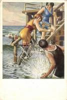 Bathing people at the beach, humor. Novitus Verlag Otto Kellner. 920/4. s: Willy Stieborsky (EK)