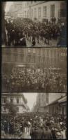 1914 Budapest, Fotók az I. világháború kitörésekor még lelkes tömegről, 5 db fotó, 12×17 cm / 1914 Budapest, Outbreak of World War I, 5 photos