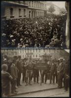 1914 Budapest, Fotók az I. világháború kitörésekor még lelkes tömegről, 5 db fotó, 12×17 cm / 1914 B...