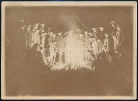 cca 1925 cserkészek tábortűznél, fotó, 13×18 cm / scouts at campfire, photo