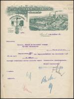 1910 Aschner Lipót (1872-1952), az Egyesült Izzólámpa és Villamossági Rt. vezérigazgatójának gépelt,aláírt levele hivatalos ügyben Gfrerer, Schoch és Grossmann építési vállalkozóknak, díszes fejléces papíron