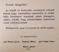 1940 Nemzeti Casino évkönyve. 1940. 113. évf. A Nemzeti Casino szabályai és tagjainak névsora. Bp.,1...