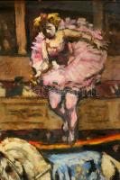 Pólya Tibor (1886-1937): Cirkuszi mutatvány. Olaj, karton, jelzett, hátoldalán felirattal, 50×40 cm