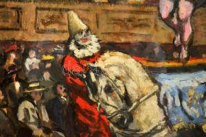 Pólya Tibor (1886-1937): Cirkuszi mutatvány. Olaj, karton, jelzett, hátoldalán felirattal, 50×40 cm