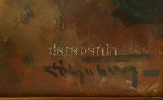 Pólya Tibor (1886-1937): Cirkuszi mutatvány. Olaj, karton, jelzett, hátoldalán felirattal, 50×40 cm