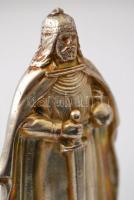 cca 1930 Szent István szobor. Ezüstözött fém, ébenfa talpon. Gács jelzéssel. Ludvig Bp. gyártói jelz...
