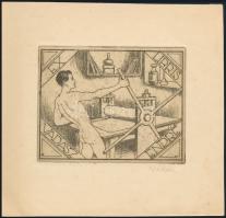 Bajor Ágost (1892-1958): Ex libris Vadász Endre. 1935. Rézkarc, papír. 8,5x10,5 cm
