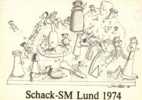 7 db modern svéd sakk karikatúra lap / 7 modern Swedish chess caricature cards