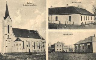1933 Dány, Római katolikus templom, községháza, malom