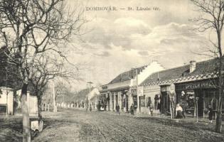 1912 Dombóvár, Szent László tér, Pataki Géza és Spitzer Imre üzlete + ÚJDOMBÓVÁR PÁLYAUDVAR pecsét