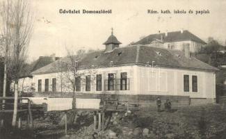 1925 Domoszló, Római katolikus iskola és paplak, száradó lepedők a hídon