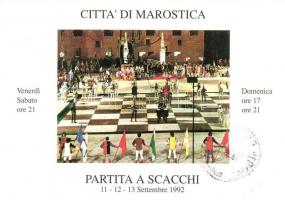 10 db modern sakk motívumos és Marostica városképes lap/ 10 modern chess motive cards and Marostica ...