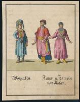 XIX. sz. eleje: Tatárok Kazanyból. Kézzel színezett rézmetszet / Tatars from Kazan Hand colored copper plate engraving 9x12 cm