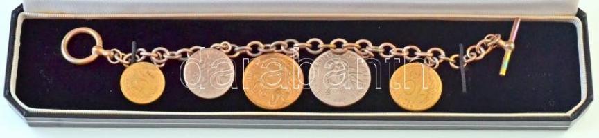 Franciaország 1950-1998. 5c-20Fr (5xklf) érme karkötővé alakítva, díszdobozban T:2
France 1950-1998...