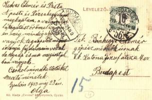 1913 Gyula, Első gyulai kötött és szövött iparáru gyár részvénytársaság, udvar gépház belső. Kiadja ...