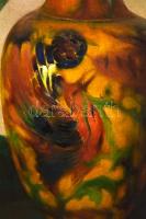 Szabó Béla Leo (1887-?): Bogáncsok Zsolnay vázában. Olaj, vászon hibával, fa keretben, 64×44 cm