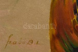 Szabó Béla Leo (1887-?): Bogáncsok Zsolnay vázában. Olaj, vászon hibával, fa keretben, 64×44 cm