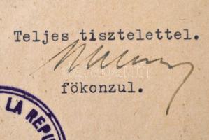 1944 A Dominikai Köztársaság budapesti konzulátusának igazolása beutazási engedély kéréséről és véde...