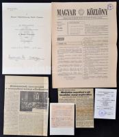 1973 Munka Érdemrend arany fokozatát adományozó oklevele Hartai László (1925-1987) legfelsőbb bíró részére, valamint az adományozáshoz kapcsolódó dokumentumok: fotó, újságkivágások, meghívó, gratuláló levelek, stb.