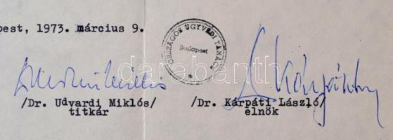 1973 Munka Érdemrend arany fokozatát adományozó oklevele Hartai László (1925-1987) legfelsőbb bíró r...