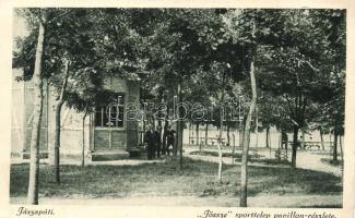 1926 Jászapáti, Jössze sporttelep pavilonja. Koczka Andor kiadása + ÚJSZÁSZ-VÁMOSGYÖRK 158 A mozgóposta
