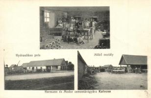 Kalocsa, Hermann és Modor cementárugyára, Hyraulikus prés, műkő osztály, belső munkásokkal