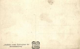 1916 Ausfahrt eines Hydroplans bei Sonnenaufgang. K.u.K. Kriegsmarine Seeflugzeug / Az Osztrák-Magya...
