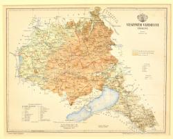1897 Veszprém megye térképe, tervezte: Gönczy Pál. Budapest Posner Károly Lajos és fia. méretarány: 1:430.000, paszpartuban, 20×26 cm