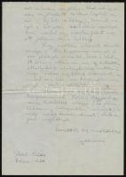 1958 Stósz/Štós Fábri Zoltán (1897-1970) írótól saját kézzel írt levele, aláírásával Barta Lajos (18...