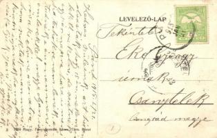 1915 Pánd, Kereskedők és iparosok csoportja zászlóval (EK)