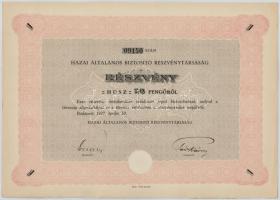 Budapest 1929. Az Első Magyar Általános Biztosító Társaság részvénye 20P-ről, szárazpecséttel T:I-