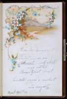 1906-1911 Emlékkönyv, bejegyzésekkel, rajzokkal, szecessziós bőr noteszben, kissé kopott borítóval, egyébként jó állapotban.