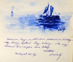 1906-1911 Emlékkönyv, bejegyzésekkel, rajzokkal, szecessziós bőr noteszben, kissé kopott borítóval, ...