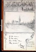 1906-1911 Emlékkönyv, bejegyzésekkel, rajzokkal, szecessziós bőr noteszben, kissé kopott borítóval, ...