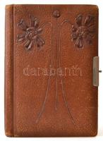 1906-1911 Emlékkönyv, bejegyzésekkel, rajzokkal, szecessziós bőr noteszben, kissé kopott borítóval, ...