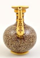 cca 1890 Zsolnay díszkancsó, tiger mázas, kézzel festett, elmosódott márka jelzéssel, formaszám:763,...