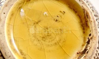 cca 1890 Zsolnay díszkancsó, tiger mázas, kézzel festett, elmosódott márka jelzéssel, formaszám:763,...