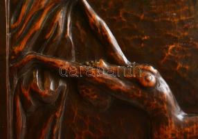 J.Wechter jelzéssel: Art deco táncoló akt, Faragott fa dombormű (falikép), 36×26 cm (42×32cm)