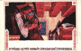 Fáy Aladár iparrajziskolai tanár rajzsorozata Arany János "Toldi"-jához - 12 darabos képes...