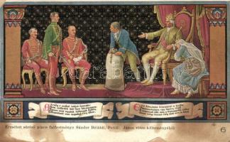 Budapest V. Egyetem utca 5. Erzsébet Királyné Szálló étterem és söröző pince, Sándor Béla falfestmén...