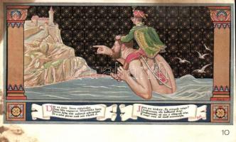 Budapest V. Egyetem utca 5. Erzsébet Királyné Szálló étterem és söröző pince, Sándor Béla falfestmén...