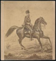 cca 1870 Ferenc József lovas portréja, fénynyomat, vágott, 12×11 cm /  cca 1870 Franz Joseph I on a horse, collotype, cut, 12×11 cm