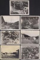 1941 Szabadka, a pályaudvar romba döntött részei és helyreállítási munkálatok, 7 db, hátoldalon feliratozva, 6,5×8,5 cm / Subotica, railway station, reconstruction, 7 photos