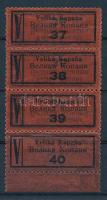 Veliká Kopana Felsőveresmart kétnyelvű ragjegy 4-es csíkban az 1930-as évekből, duplán nyomva / Bilingual label with double print, stripe of 4