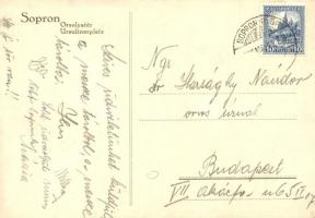 Sopron, Orsolya tér, szobor. rézkarc / etching s: Rutheried